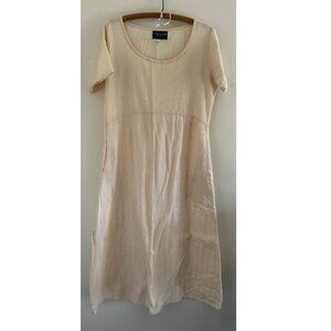 Vintage El Huarache 100% Cotton Short Sleeve Maxi Dress Cream Off White Large